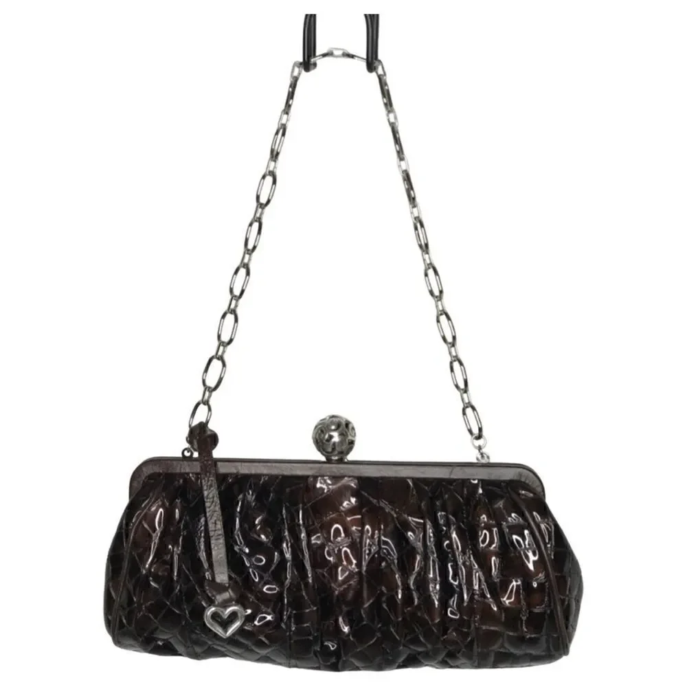 Brighton Handbag / Clutch Chain Strap Brown Patent Leather with Leather Trim